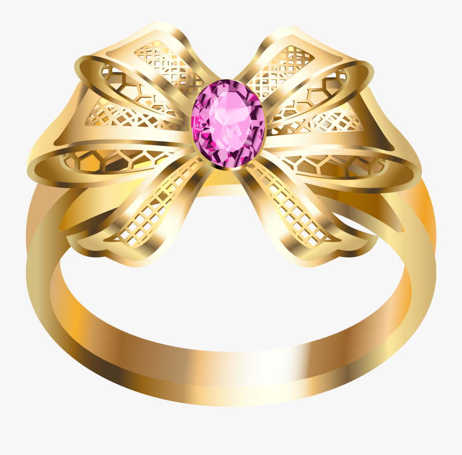 Gold Ring With Pink Diamond And Bow Png Clipart - Gold Jewellery Diamond Png, Transparent Clipart