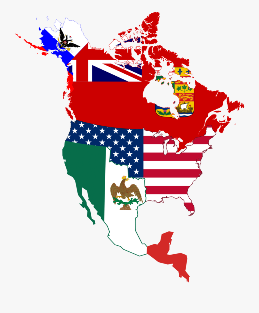 North American Historic Flag Map - Flag Map Of North America, Transparent Clipart