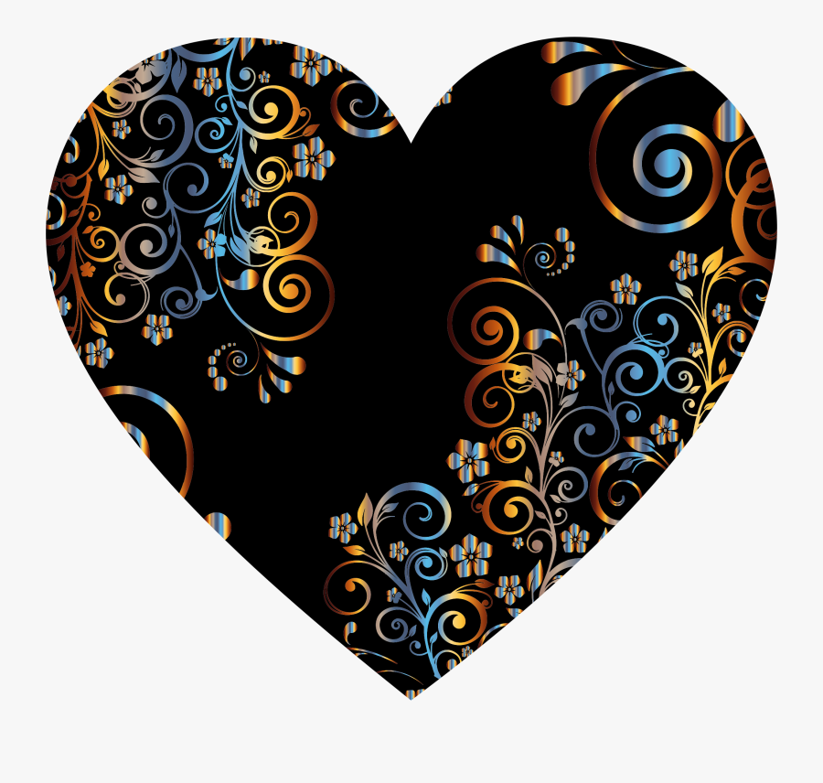 Svg Library Prismatic Floral Flourish Big - Floral Heart Clipart Black White, Transparent Clipart