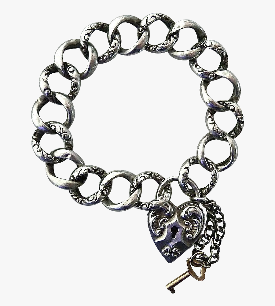 Antique Victorian Sterling Repousse Heart Lock Bracelet - Chain, Transparent Clipart