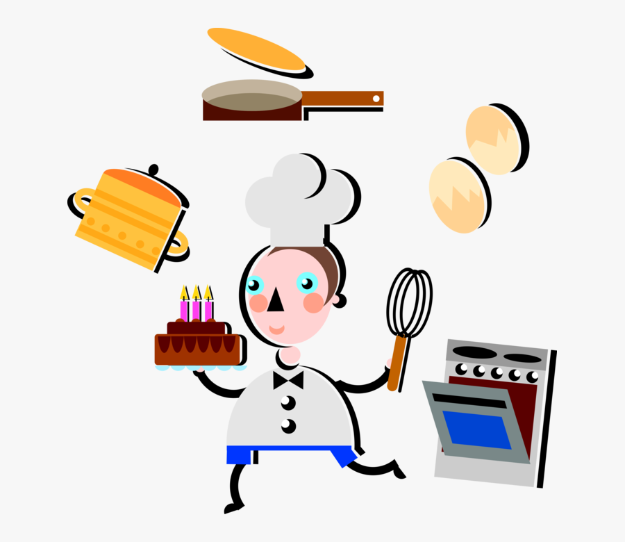Vector Illustration Of Pastry Chef Bakes Birthday Cake, Transparent Clipart