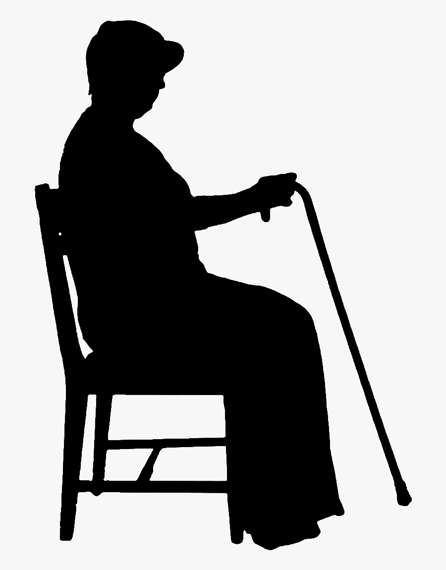 Crutches Old Lady Sitting On A Chair Png Download - Old People Sitting Silhouette Png, Transparent Clipart