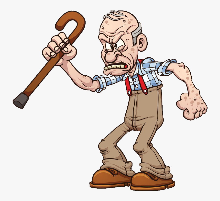 Clipart Man Crutch - Angry Old Man Cartoon, Transparent Clipart