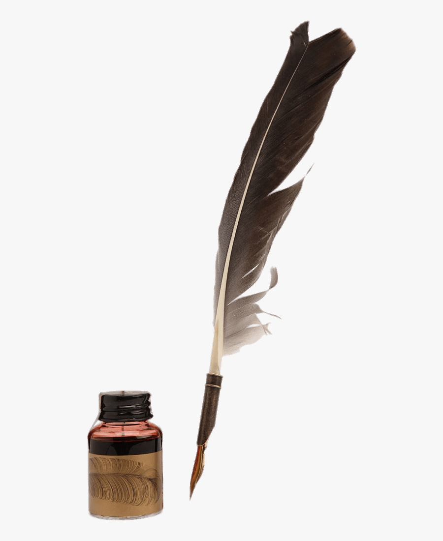 Feather Quill Pen And Matching Ink Pot - Old Pen With Feather, Transparent Clipart