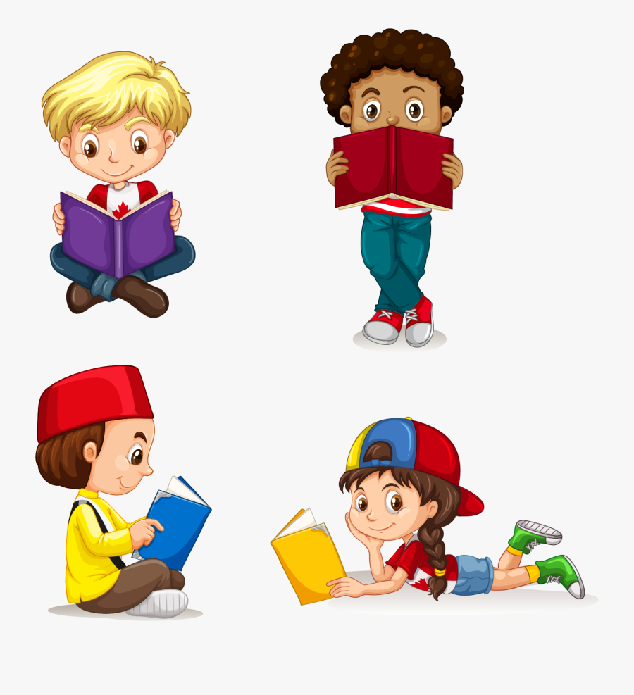 Child Clip Art - Boys Reading Books, Transparent Clipart