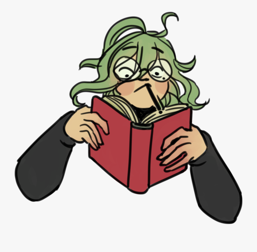 A Green-haired Boy Holds Up A Book, Reading Intently,, Transparent Clipart