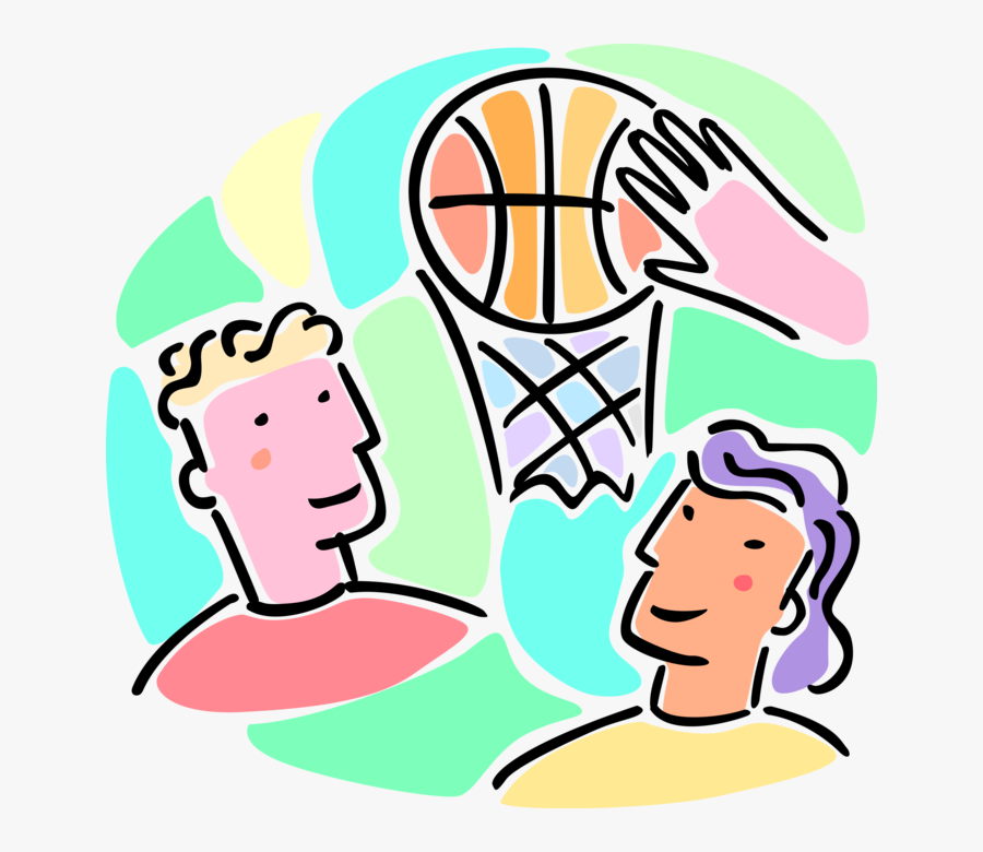 Vector Illustration Of Boys And Girls Play Basketball, Transparent Clipart