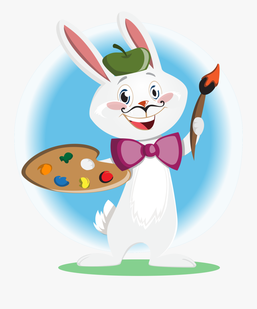 Bunny, Artist, Character, Animal, Painter, Mustache - Easter Bunny With Paintbrush, Transparent Clipart
