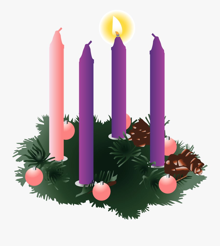 Clip Art Four Purple One Lit - Three Advent Candles Lit, Transparent Clipart