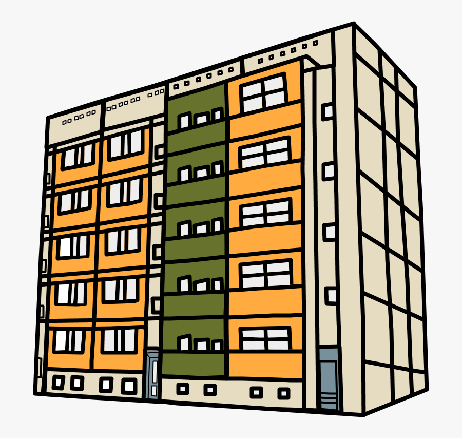 Apartment Building, Orange, Green, Yellow - Apartment Clipart Black And White, Transparent Clipart