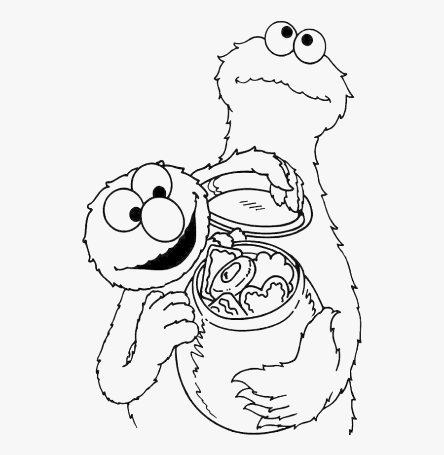 Cookie Monster Share Cookies Coloring Page - Elmo Line Drawing, Transparent Clipart