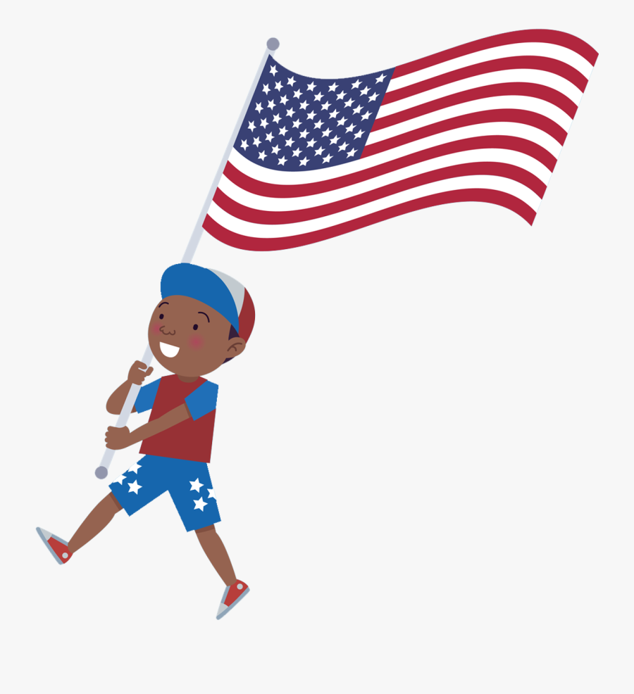 Kid With American Flag - American Flag Cartoon Transparent, Transparent Clipart