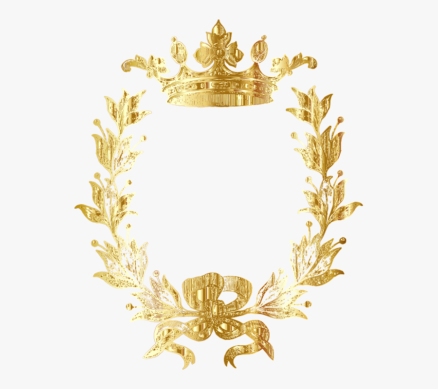 Crown, Laurel, Wreath, Gold, Shiny, Metallic, Royal - Corona De Laurel Blanco Y Negro, Transparent Clipart
