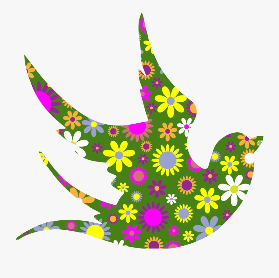 Retro Floral Dove Line Art Clip Arts - Thumbs Up With Flowers, Transparent Clipart