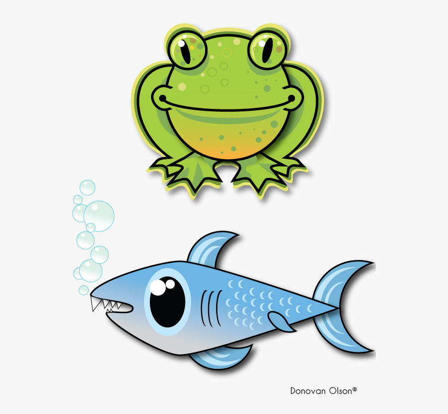 Frog And Fish Clipart - Fish And Frog Cartoon, Transparent Clipart