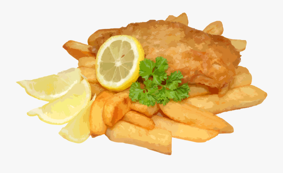 Transparent Frying Fish Clipart - Fish And Chips With Lemon, Transparent Clipart