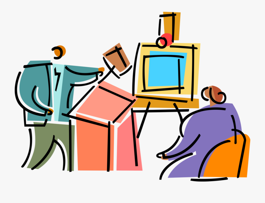 Vector Illustration Of Auctioneer Conducts Fine Art, Transparent Clipart