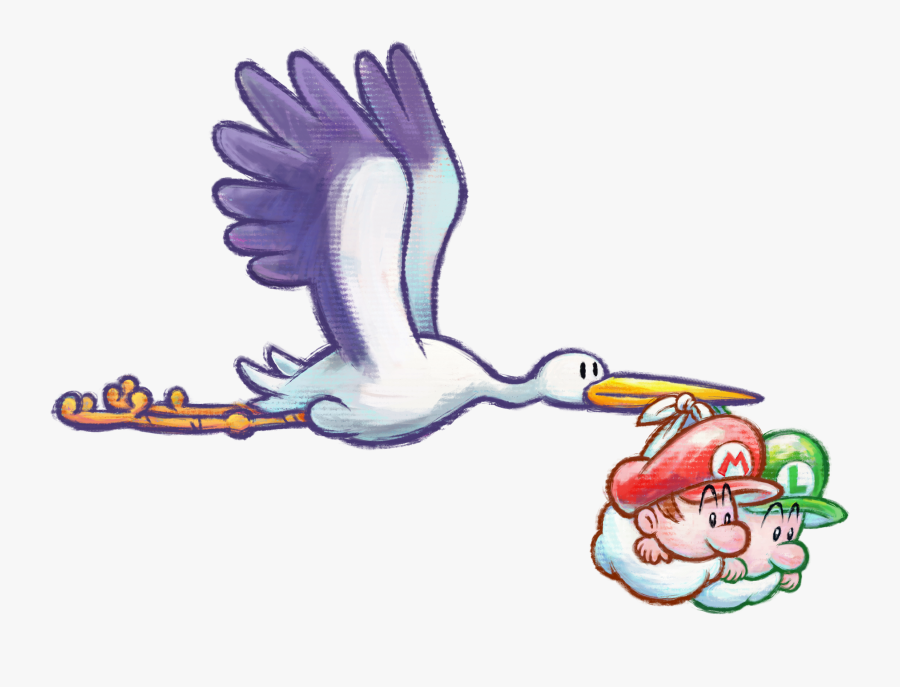 Baby Mario And Stork, Transparent Clipart