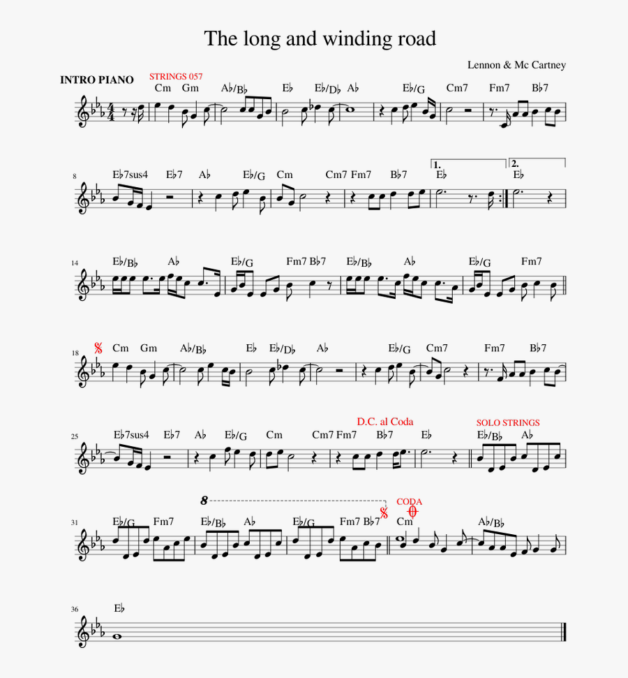 The Long And Winding Road Sheet Music For Piano Download - Phil Keaggy When Night Falls Ноты, Transparent Clipart