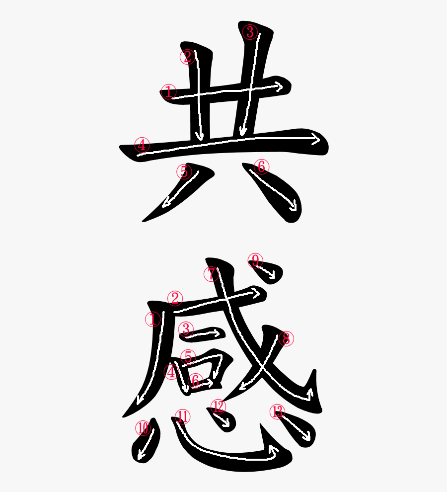 Stroke Order For 共感 - Kanji, Transparent Clipart