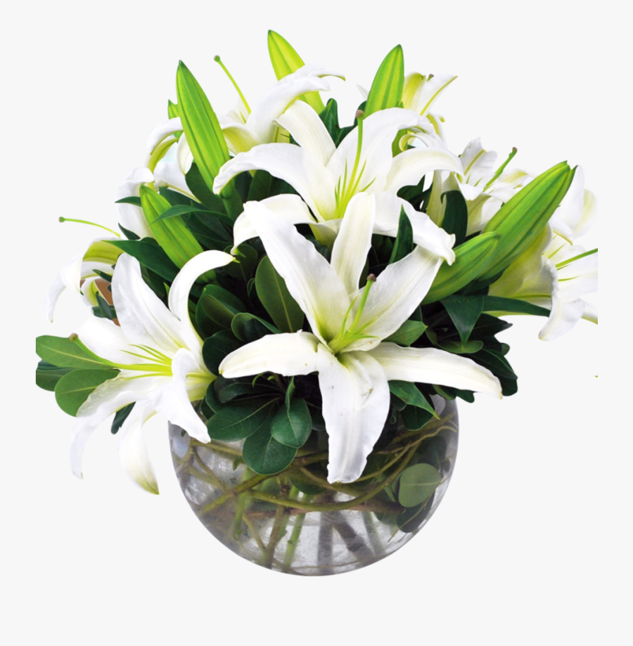 Round Look Of All White Lilies In A Bubble Bowl - Flower, Transparent Clipart