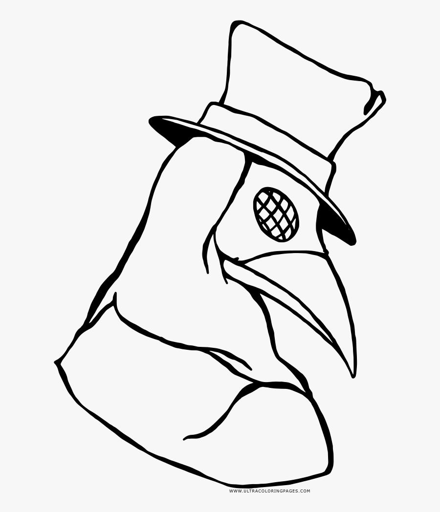 Plague Doctor Coloring Page - Plague Doctor Mask Line Drawing, Transparent Clipart