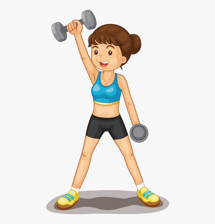 Girl Lifting Weights Cartoon, Transparent Clipart