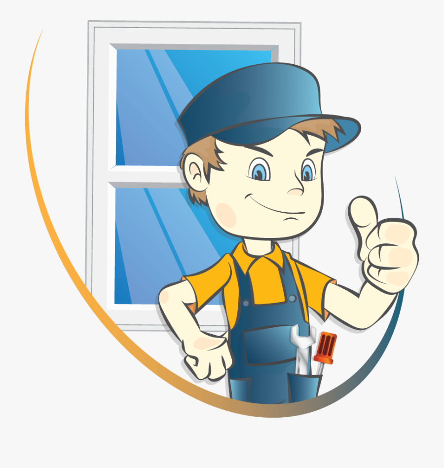 Mwf Logo Character - Man Fitting Window Cartoon, Transparent Clipart