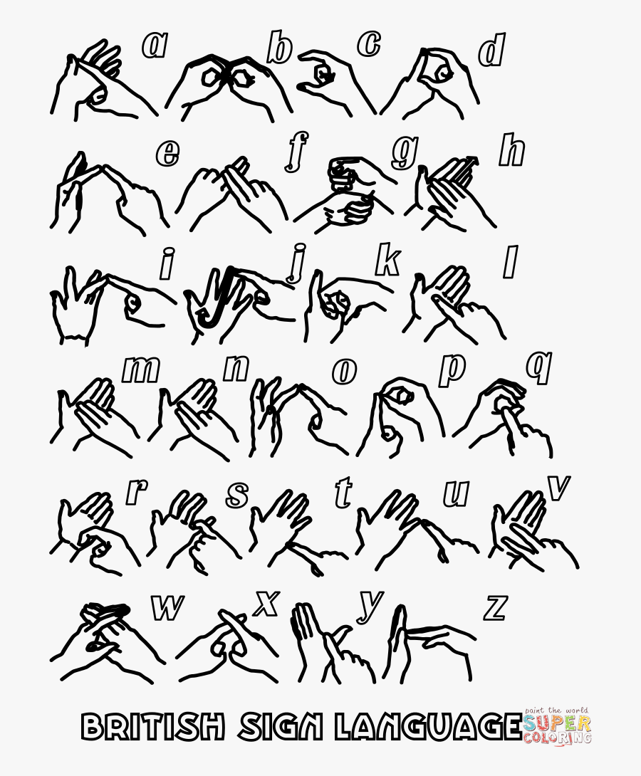 British Sign Language Alphabet Set Coloring Page - Indian Sign Language English, Transparent Clipart