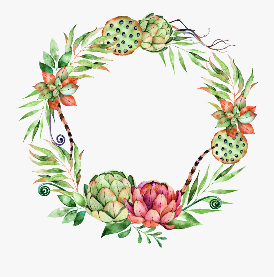 Transparent Succulents Clipart - Watercolor Succulent Wreath, Transparent Clipart