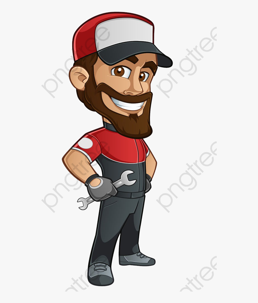 Cartoon Maintenance Worker, Cartoon Clipart, With Red - Bearded Mechanic Clip Art, Transparent Clipart