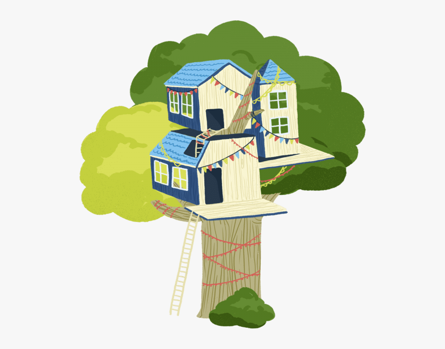 Treehouse Decorated With Colourful Flags - Cartoon, Transparent Clipart