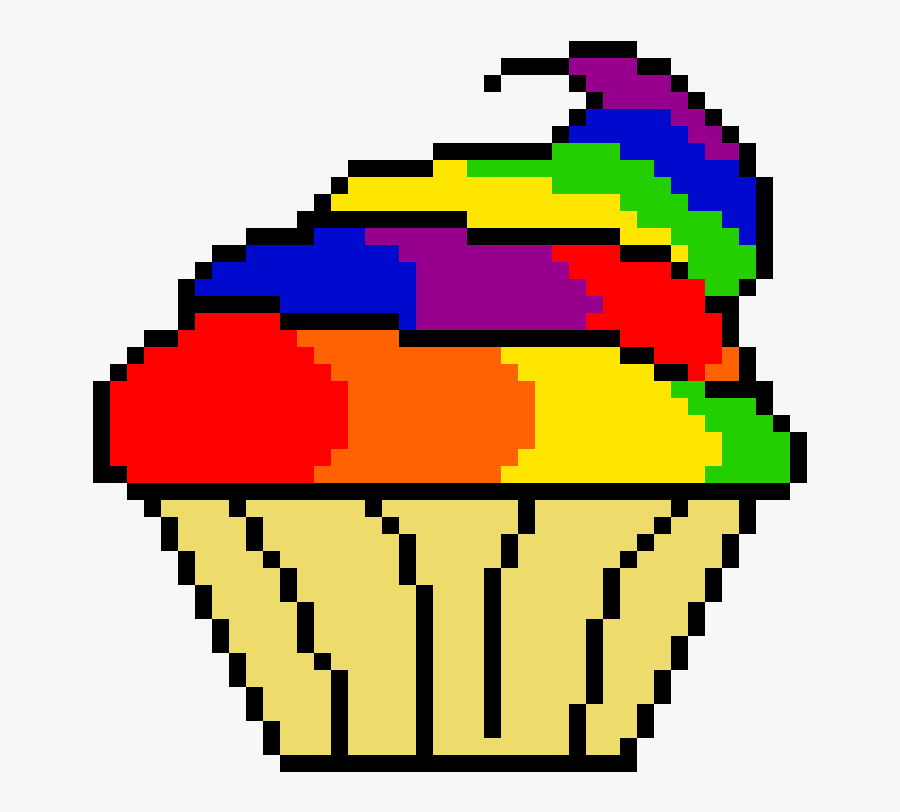 Rainbow Cupcake - Pixel Art Cat With Fish, Transparent Clipart
