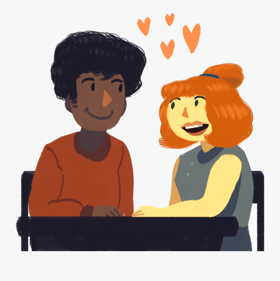 Illustration Of A Couple Holding Hands At A Table - Cartoon, Transparent Clipart