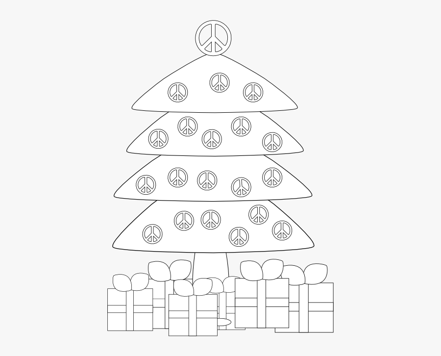 Christmas Tr Peace Sign Black White Line Art Xmas Tree - Drapeau Peace And Love, Transparent Clipart