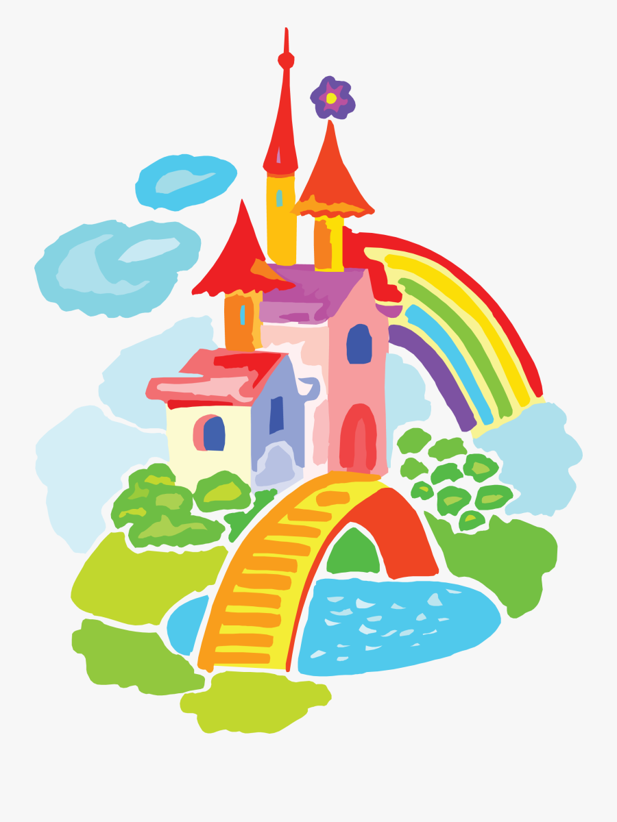Castle With Rainbow Cartoon, Transparent Clipart