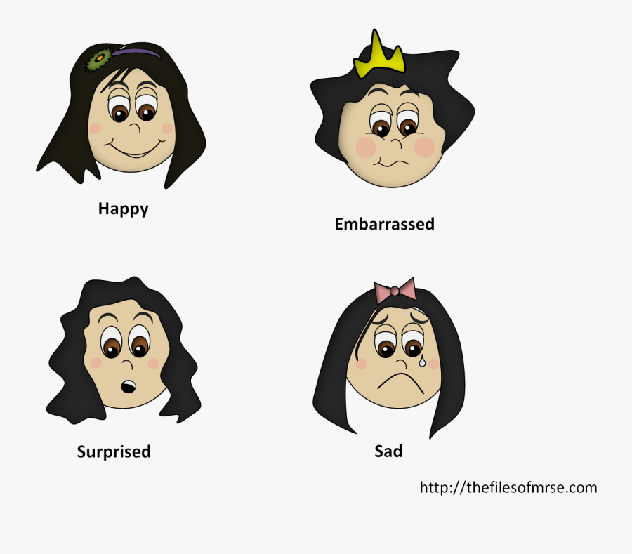 Girls Feeling Cards - Cartoon Images Of Emotions With Name, Transparent Clipart