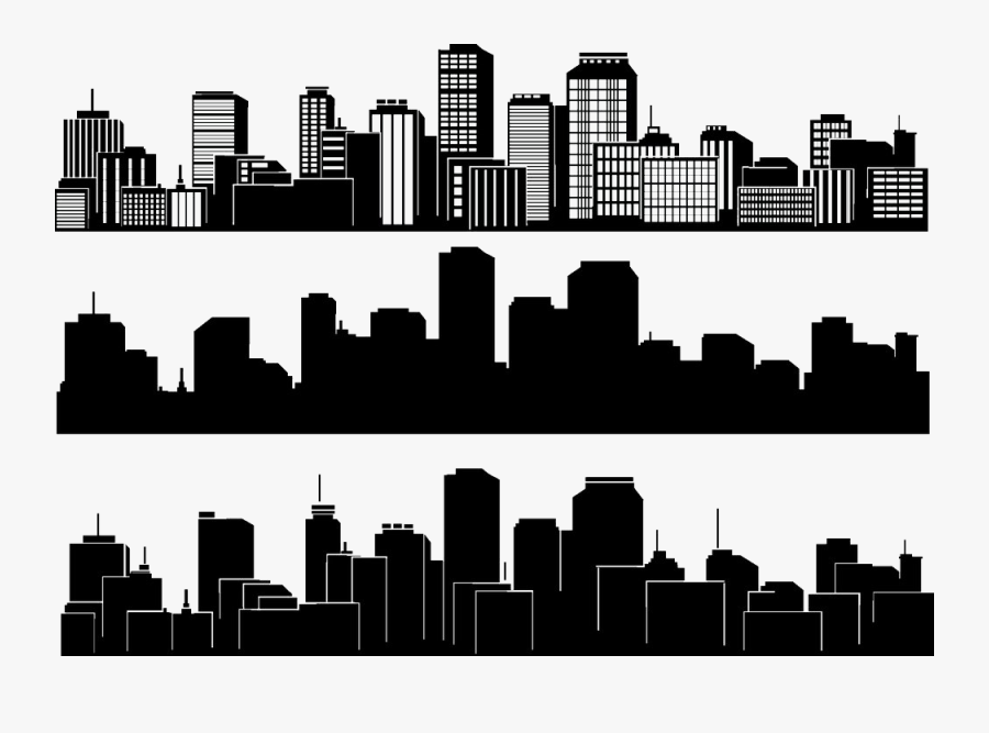 Building City And Silhouette Skyline Black White Clipart - Building In Black And White, Transparent Clipart