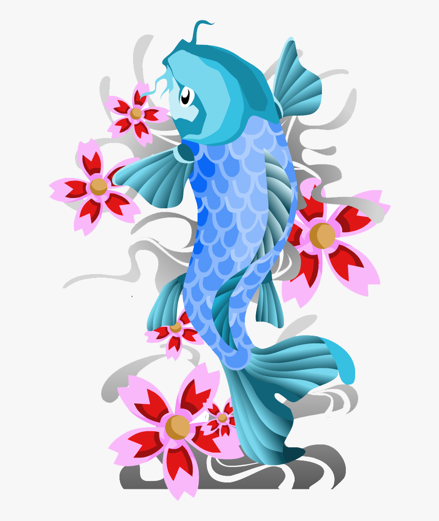 Fish And Lotus - Koi Fish Blue And Pink, Transparent Clipart