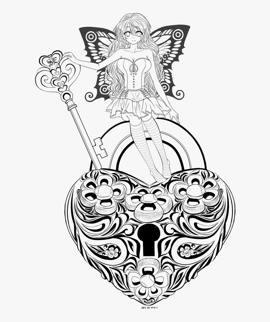 Heart Key Lineart - Line Art, Transparent Clipart