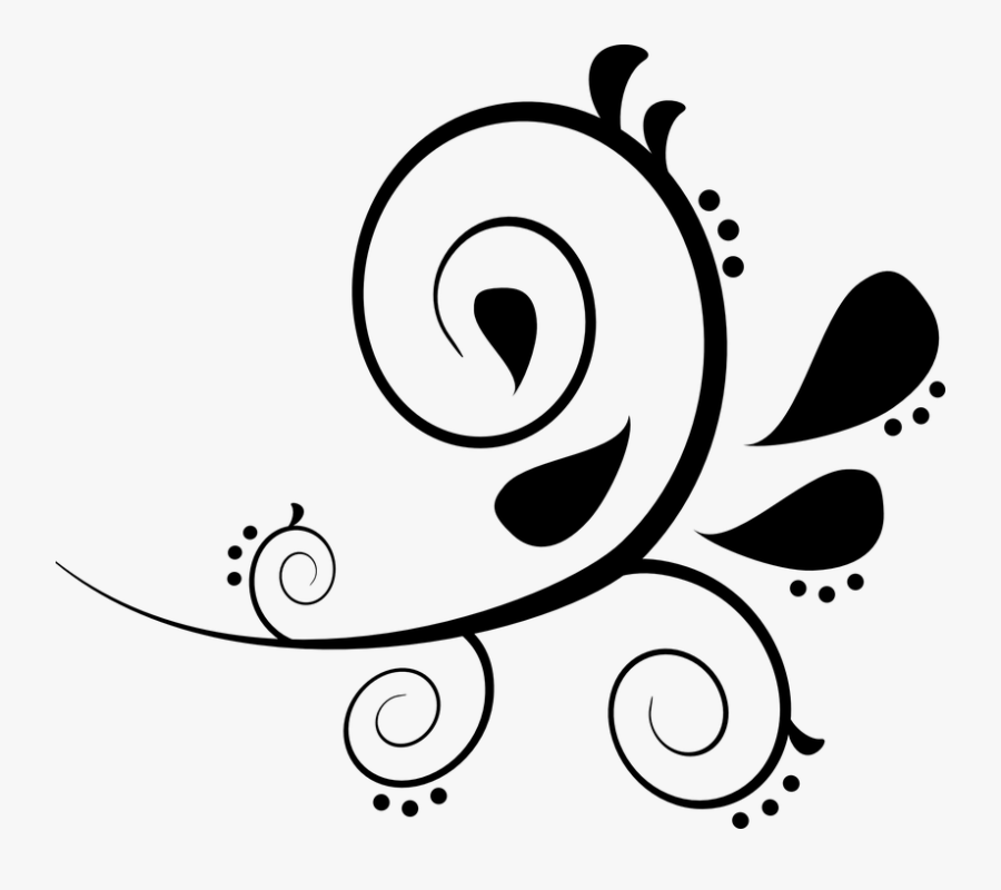 Paisley, Curves, Leaf, Black, Design, Art, Decoration - Black And White Swirls Clipart, Transparent Clipart
