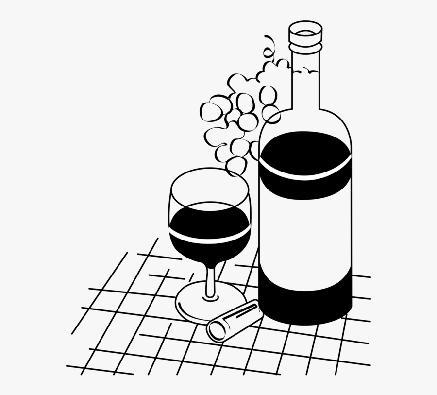 Line Art,area,monochrome Photography - Bottles Of Wine Glass Drawing, Transparent Clipart