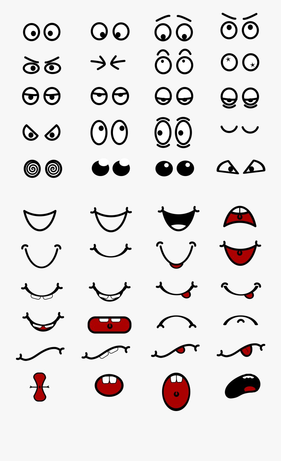 Cartoon Mouth N Eyes - Ojos Y Bocas Para Dibujar, Transparent Clipart