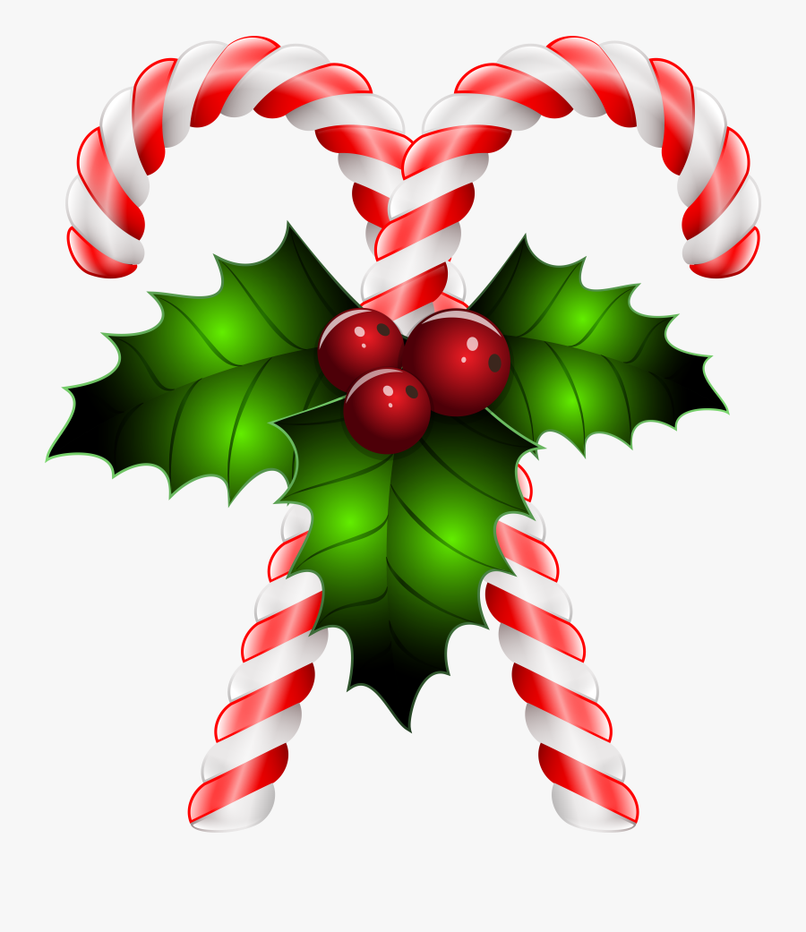 Candy Canes With Holly Transparent Png Clip Art Image - Christmas Candy Cane Transparent Background, Transparent Clipart