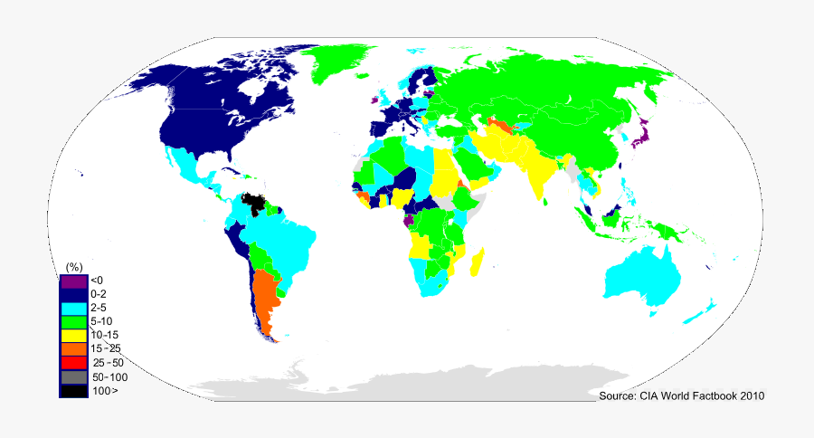 World Inflation Rate 2010 - World Map, Transparent Clipart