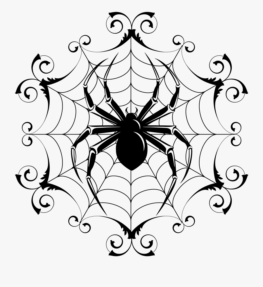 Spider And Spider Web Image - Spider With Web Drawing, Transparent Clipart