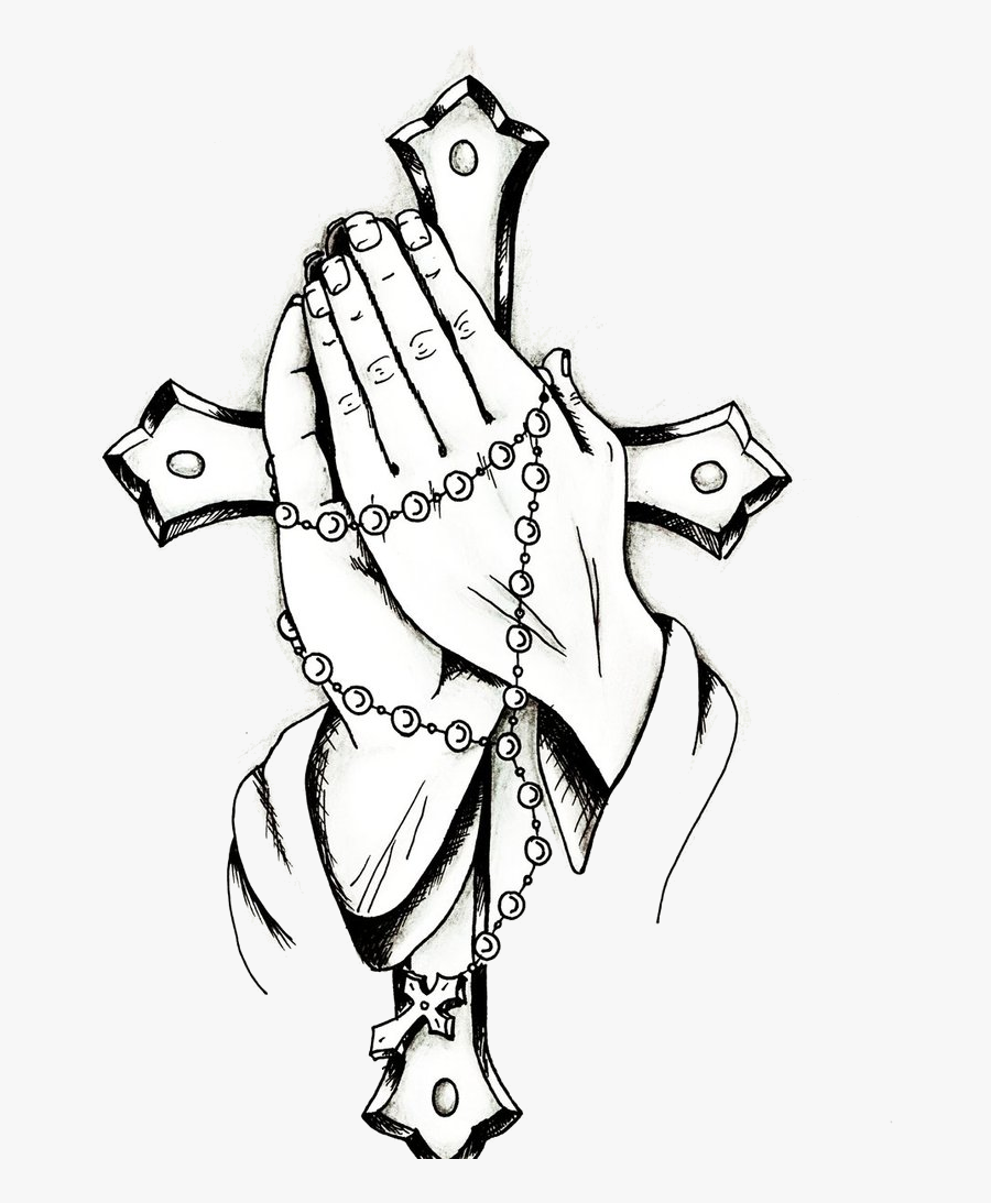 Praying Hands Rosary Clipart Free Cliparts Images On - Cross With Hands Praying, Transparent Clipart