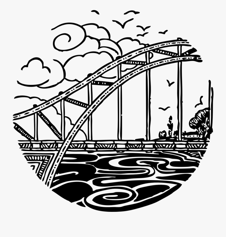 Bridge Over River - Drawing White Clipart River Clip Art, Transparent Clipart