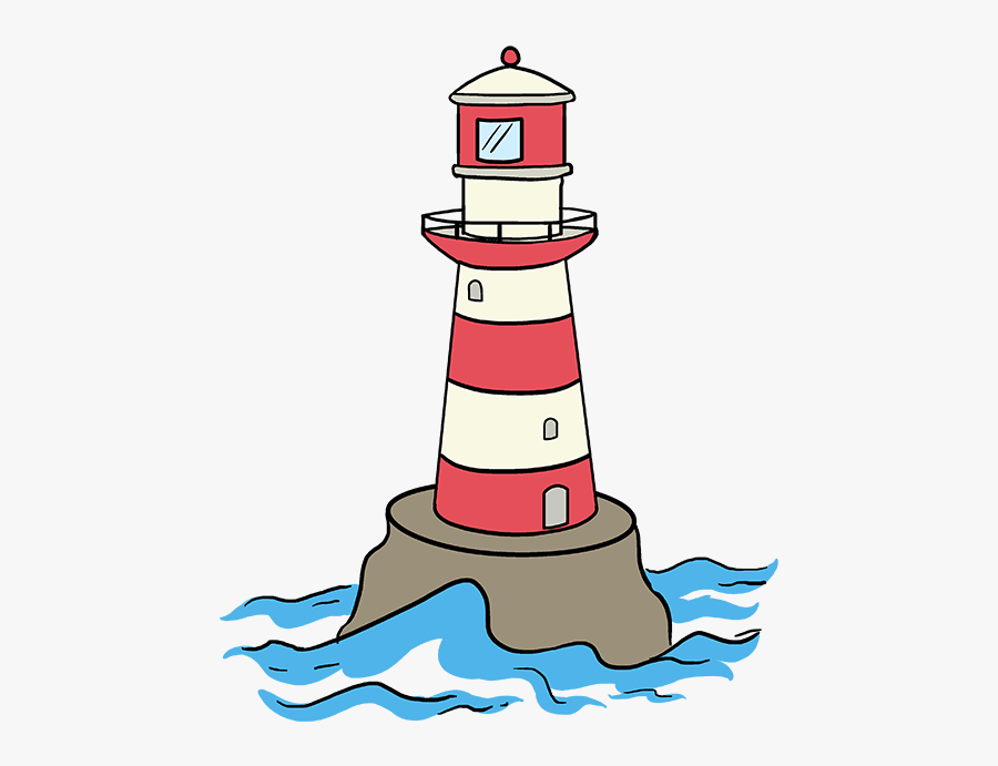 How To Draw A Lighthouse Easy, Step By Step, Buildings, - Cartoon Light House Drawing, Transparent Clipart