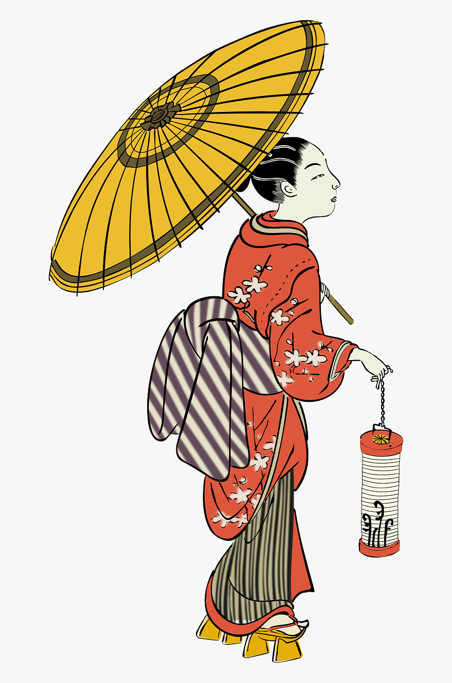Japanese Edo Period Girl With Lantern 555px - Japanese Png, Transparent Clipart